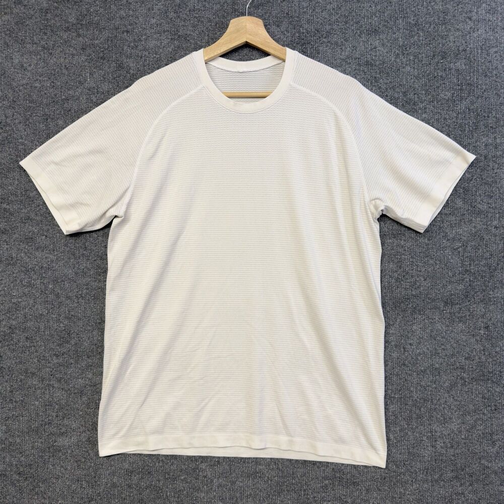 Lululemon Striped Performance T Shirt Mens L White Short Sleeve Running Gym